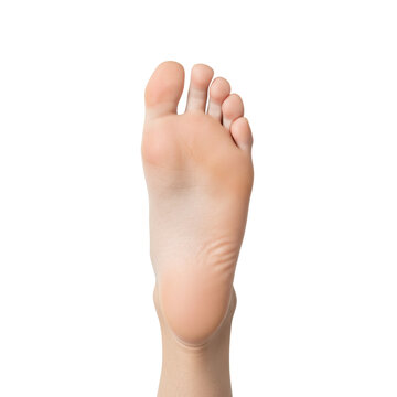 Single caucasian human foot reaching upward with detailed skin texture against a transparent background, conceptual gesture of openness and helpfulness