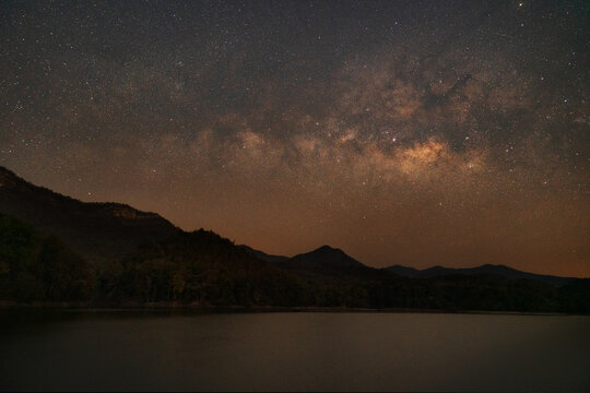 milky way galaxy over the lake