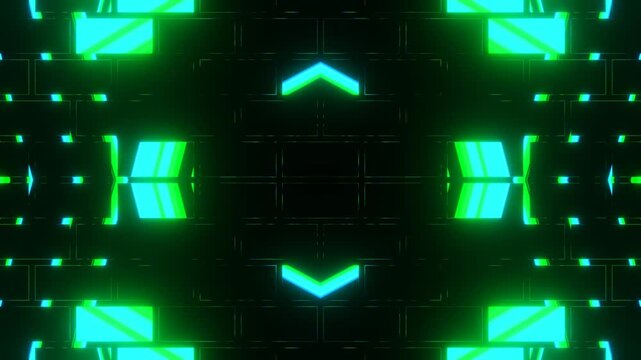 Experience abstract digital patterns in striking neon green and electric blue.
