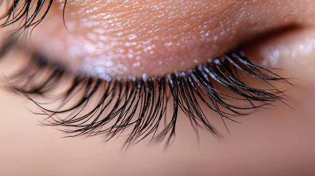 Lash texture variation macro photography individual natural eyelashes showing different curl patterns thickness variations density against eyelid background