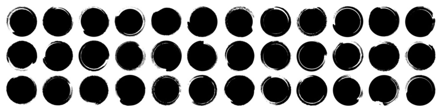 Grunge circles, brush strokes, lines, ink smudges, hand-drawn scribble shapes. Handmade sketchy marks, acrylic stains, charcoal streaks. Paint textures, dry brush effect. Vector illustration