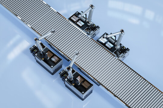 Automation industry concept with robot assembly line in factory