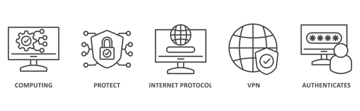 ipsec banner web icon illustration with icon of computing, protect, internet protocol, vpn, authenticates 