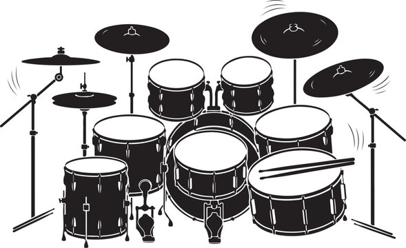 Black drum set with cymbals and drumsticks music
