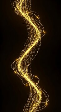 Glowing golden particles stream in a vertical wavy motion against a dark background