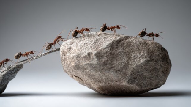 Ants crossing a stone bridge