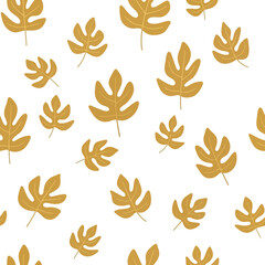 Fototapeta premium Golden Tropical Leaf Pattern on White Background - Botanical Seamless Design