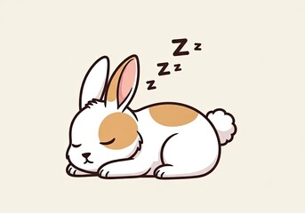 Fototapeta premium Sleeping cartoon bunny with brown spots on white background