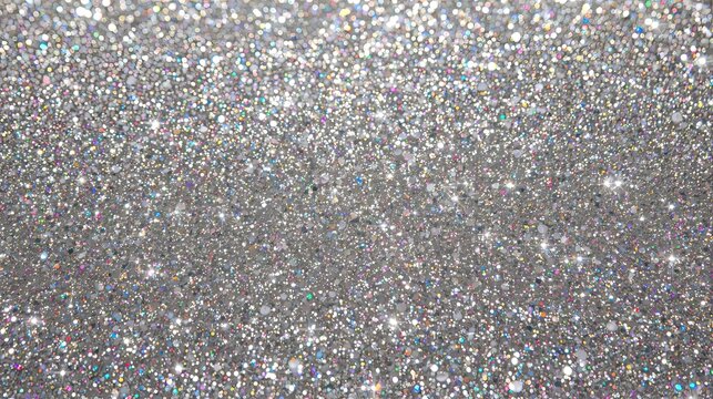 Colorful Silver Glitter Bokeh Background with Sparkling Confetti Texture