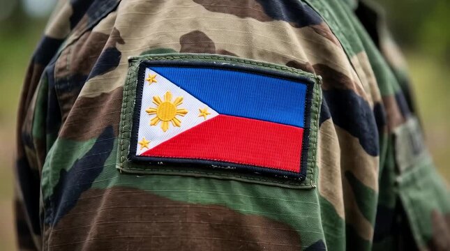Philippine flag patch on military uniform shoulder close up