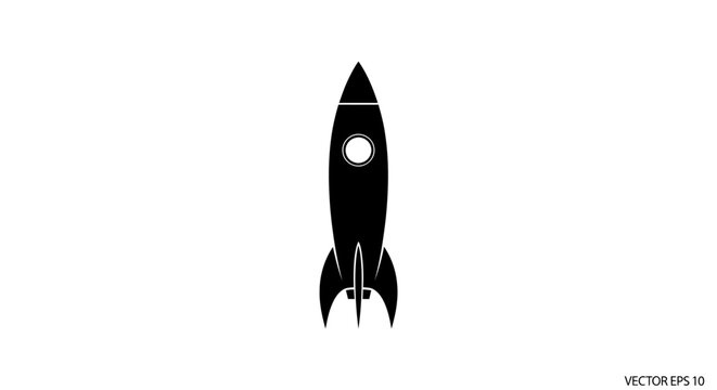 A minimalist black vector icon sheet featuring a single, sleek rocket ship illustration, representing space exploration and innovation. This icon sheet is perfect for websites, apps, and presentations