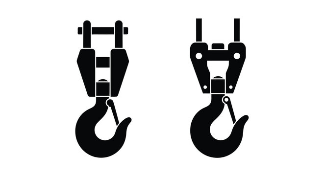 Industrial lifting hooks two views black silhouette