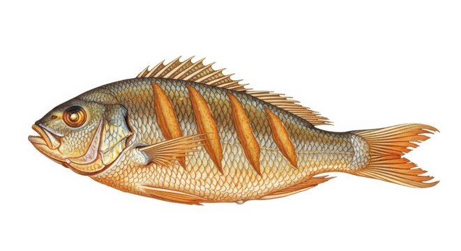 Golden Fried Fish Isolated on Transparent Background