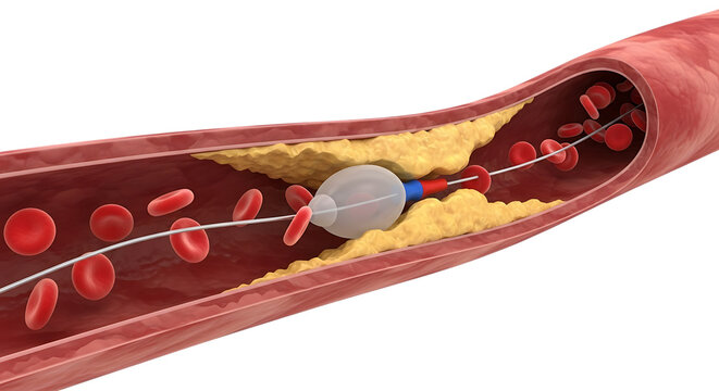Balloon Angioplasty Procedure Inside Plaque Blocked Coronary Artery Isolated Transparent Background