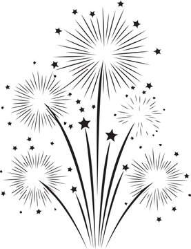 Black and white fireworks with stars explosion celebration