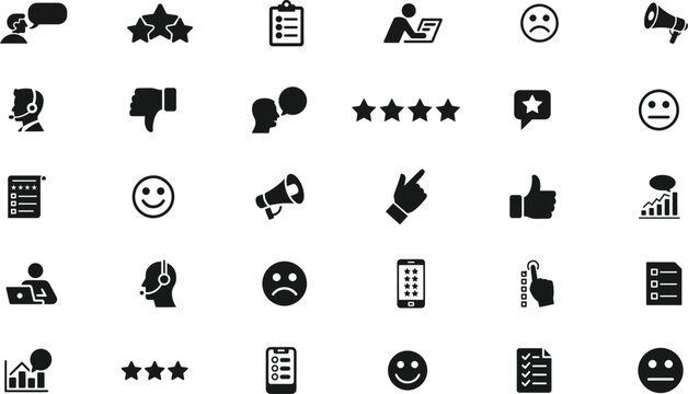 User feedback and rating silhouette icon set. Review and evaluation black symbols &ndash; stock vector