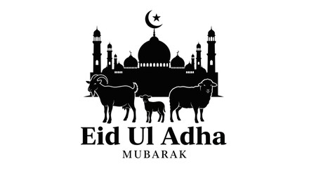 Obraz premium Eid Ul Adha Mubarak Celebration with Mosque and Animals