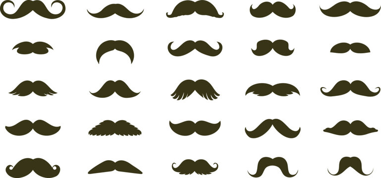 Collection of various mustache styles and shapes for design and illustration use