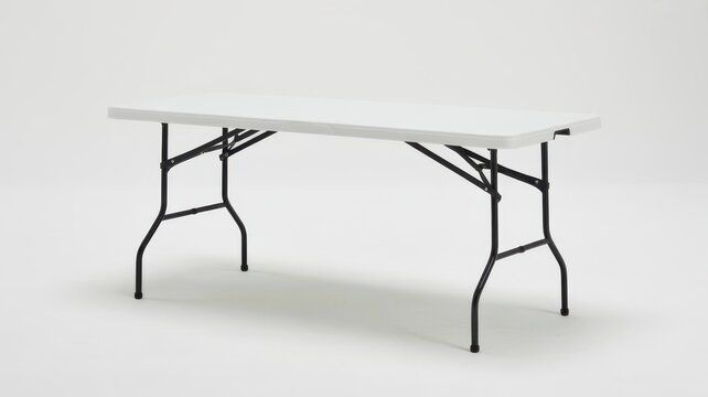 White rectangular plastic folding table isolated on white background
