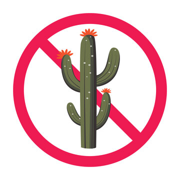 No cactus sign, no touching cactus symbol, keep away from cactus warning icon, sharp cactus spines caution symbol