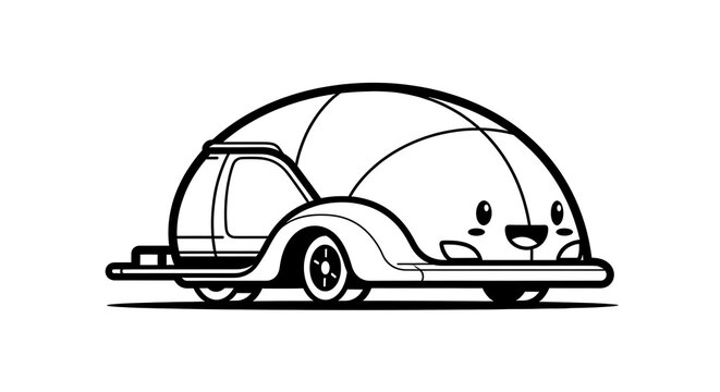 Cartoon pig trailer vehicle illustration.