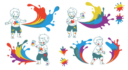 Obraz premium Children Playing With Colorful Paint.