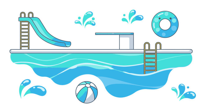 Swimming pool with blue water slide.
