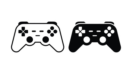 Gaming gamepad icon set, play station controller and joystick console with directional pad in flat and line vector style illustration. © vector jone by luthe