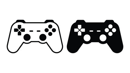 Gaming gamepad icon set, play station controller and joystick console with directional pad in flat and line vector style illustration. © vector jone by luthe