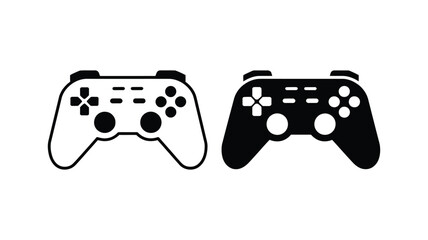 Gaming gamepad icon set, play station controller and joystick console with directional pad in flat and line vector style illustration. © vector jone by luthe