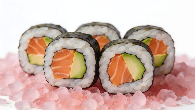 Sushi rolls with salmon and avocado