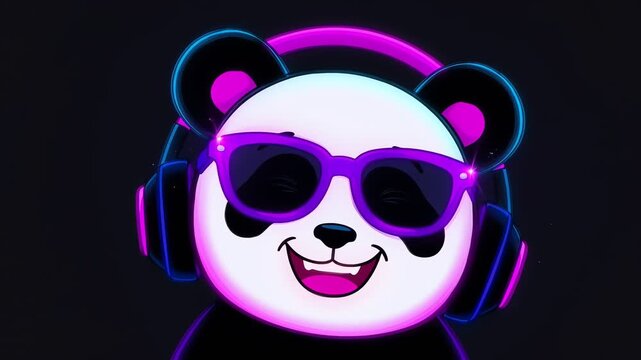 Cool Neon Panda Wearing Sunglasses and Headphones Animation