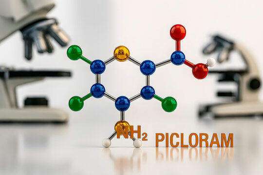 Picloram Molecular Model with Laboratory Microscopes