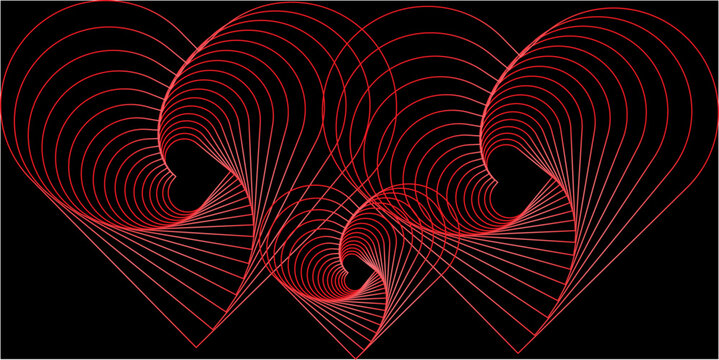 Modern abstract background featuring connected red geometric heart patterns on a dark canvas. 