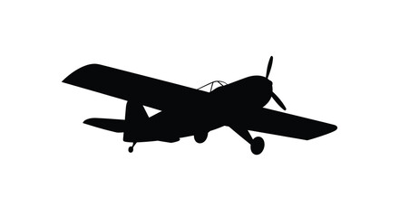 Airplane silhouette against a white background classic biplane design © Mithon