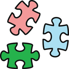 Fototapeta premium Three colorful puzzle pieces depicting connection, teamwork, and solution discovery