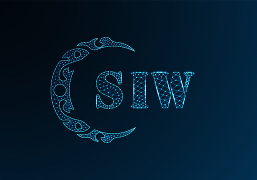 Low poly letter logo SIW design. SIW letter logo low poly vector design on blue color gradient background. SIW logo low poly design
