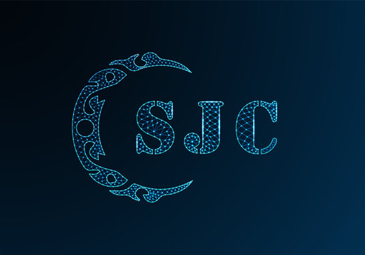 Low poly letter logo SJC design. SJC letter logo low poly vector design on blue color gradient background. SJC logo low poly design