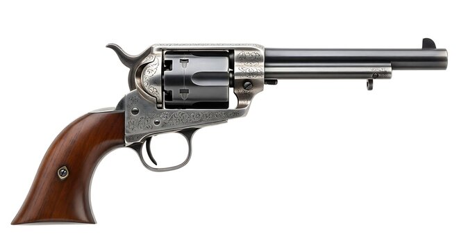 Vintage-style revolver with detailed engraving on metal