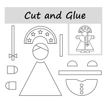  Black and white educational paper game for kids. Coloring page worksheet. DIY cut out and assemble game for kindergarten