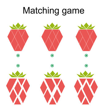 Matching game. Educational game for preschool kids. Find the correct form of strawberry and match.