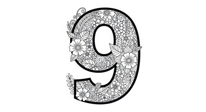 A Large Decorative Number Nine With Floral Patterns
