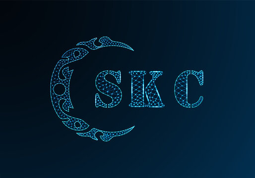 Low poly letter logo SKC design. SKC letter logo low poly vector design on blue color gradient background. SKC logo low poly design