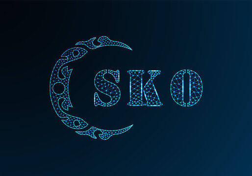 Low poly letter logo SKO design. SKO letter logo low poly vector design on blue color gradient background. SKO logo low poly design