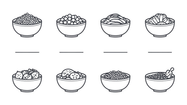 Variety of Food in Bowls: A visual guide to culinary delights, featuring a diverse array of food elegantly displayed in individual bowls, perfect for food enthusiasts, culinary students.