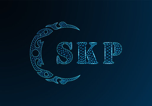 Low poly letter logo SKP design. SKP letter logo low poly vector design on blue color gradient background. SKP logo low poly design