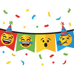 Fototapeta premium Happy Birthday Party Banner with Emojis and Confetti