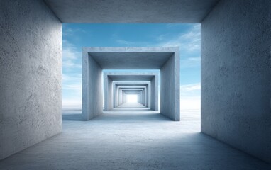 Fototapeta premium Series of Intersecting Concrete Ribs Creating Tunnellike Perspective Scene