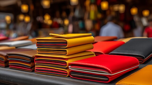 Handcrafted Leather Wallets Displayed at Artisan Vendor Market Stall