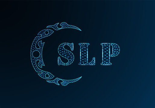 Low poly letter logo SLP design. SLP letter logo low poly vector design on blue color gradient background. SLP logo low poly design